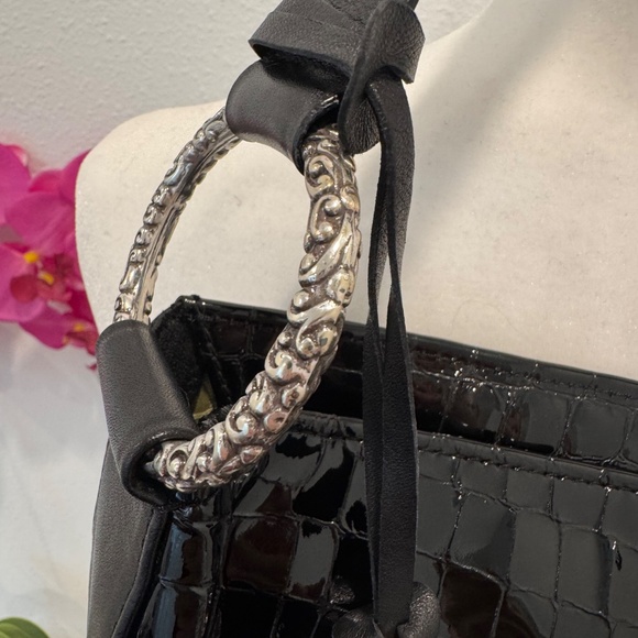 Brighton Black Patent Leather Croc Embossed Handbag - Picture 6 of 14
